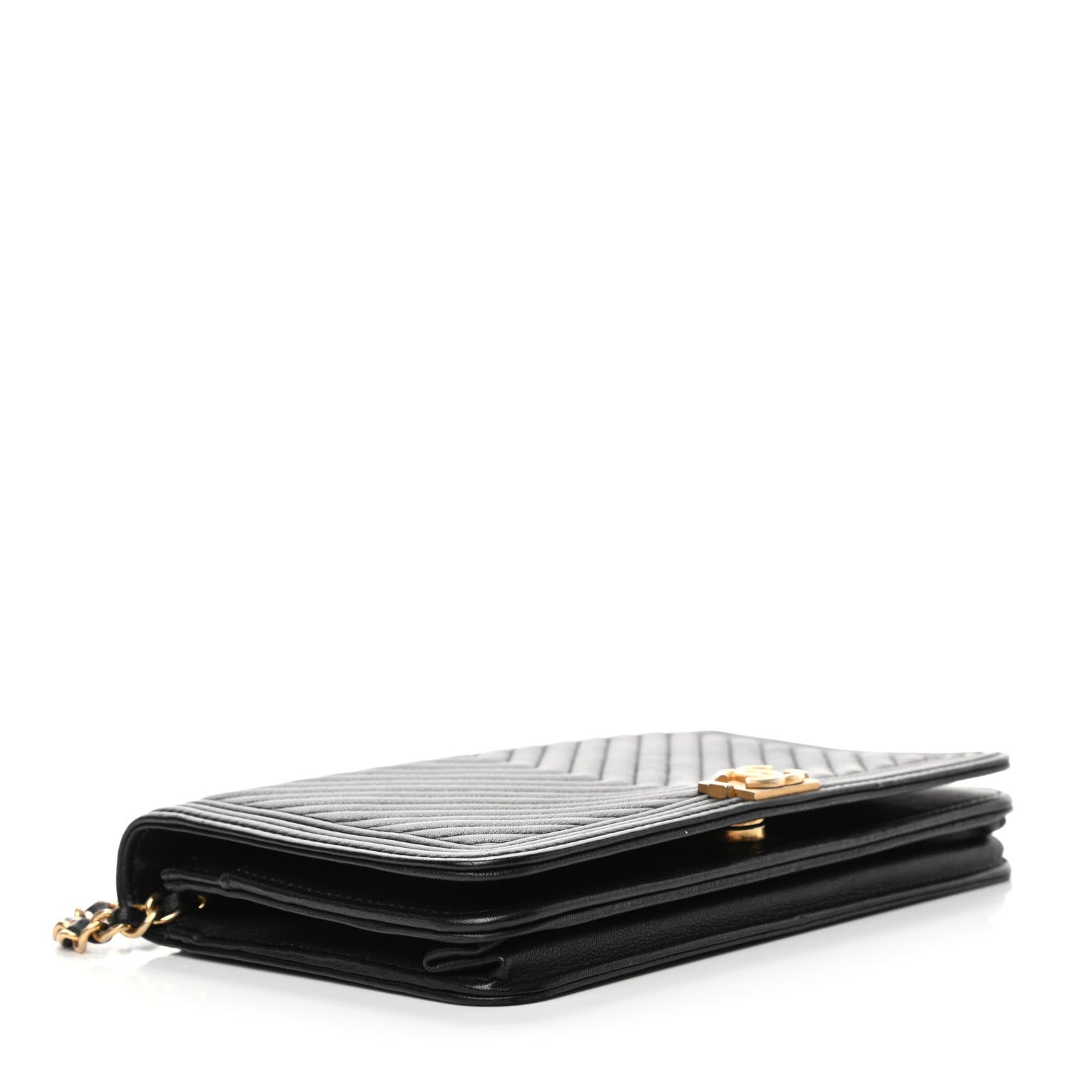 Chanel Calfskin Chevron Boy Wallet On Chain WOC Black 3 of 6