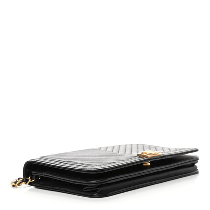 Chanel Calfskin Chevron Boy Wallet On Chain WOC Black 3 of 6