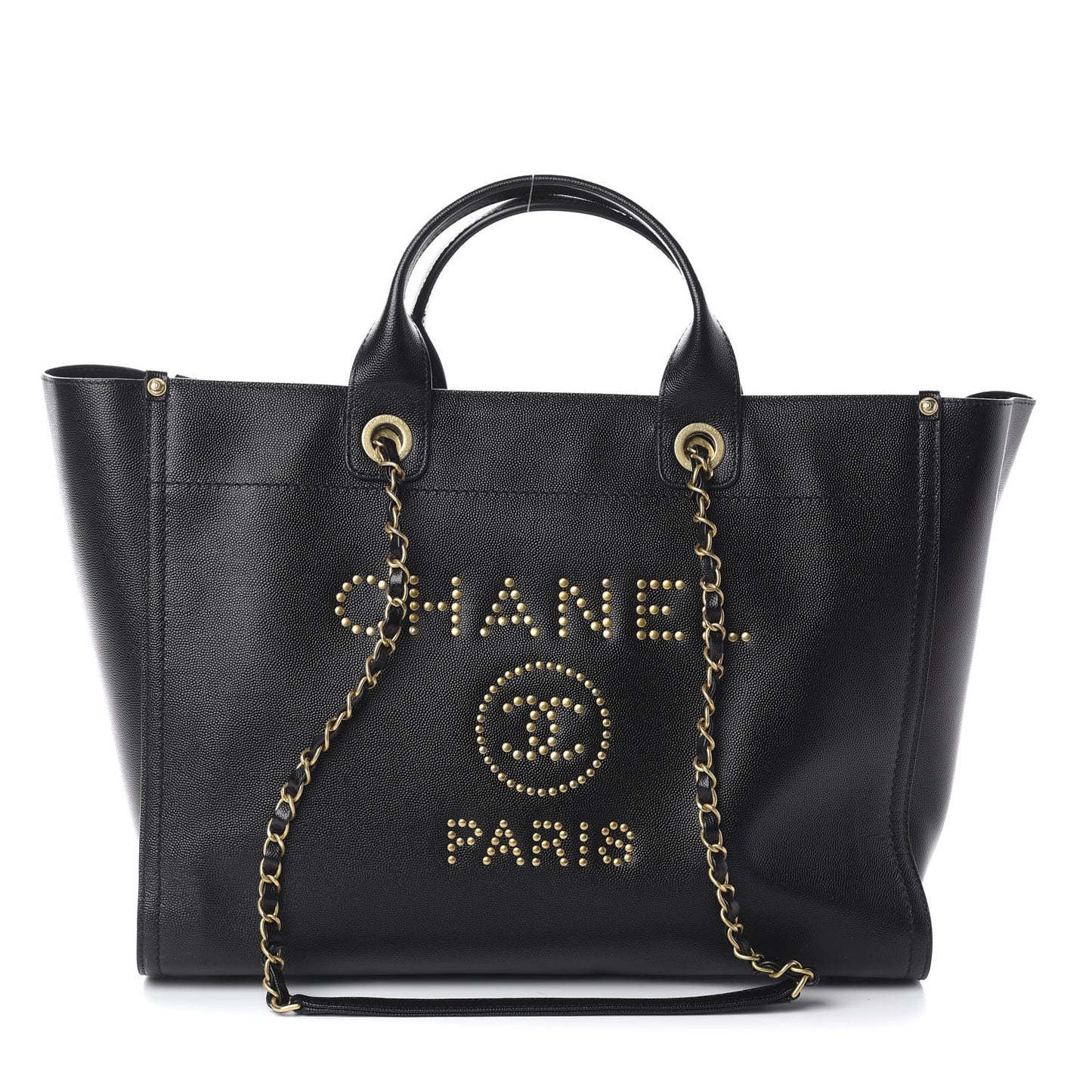 Caviar Medium Studded Deauville Tote Black
