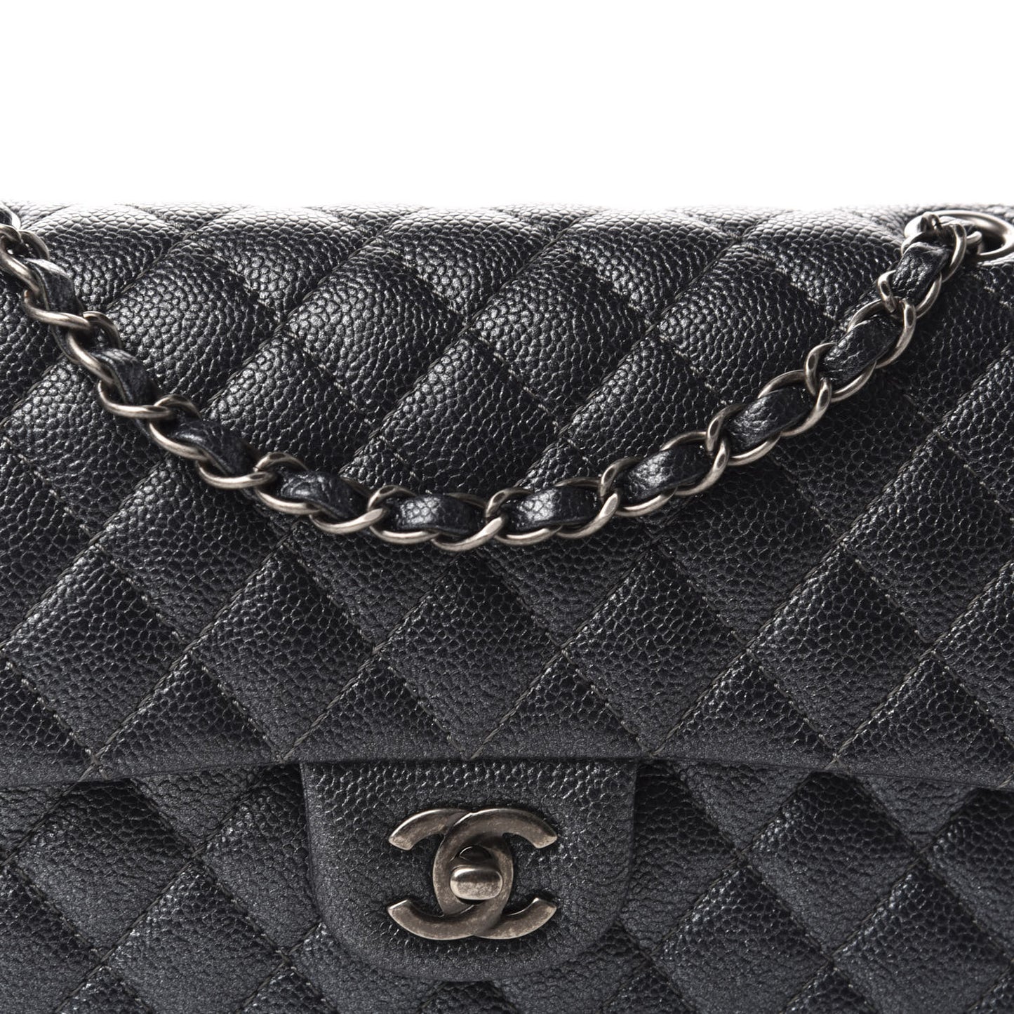 Iridescent Caviar Quilted Medium Double Flap Black