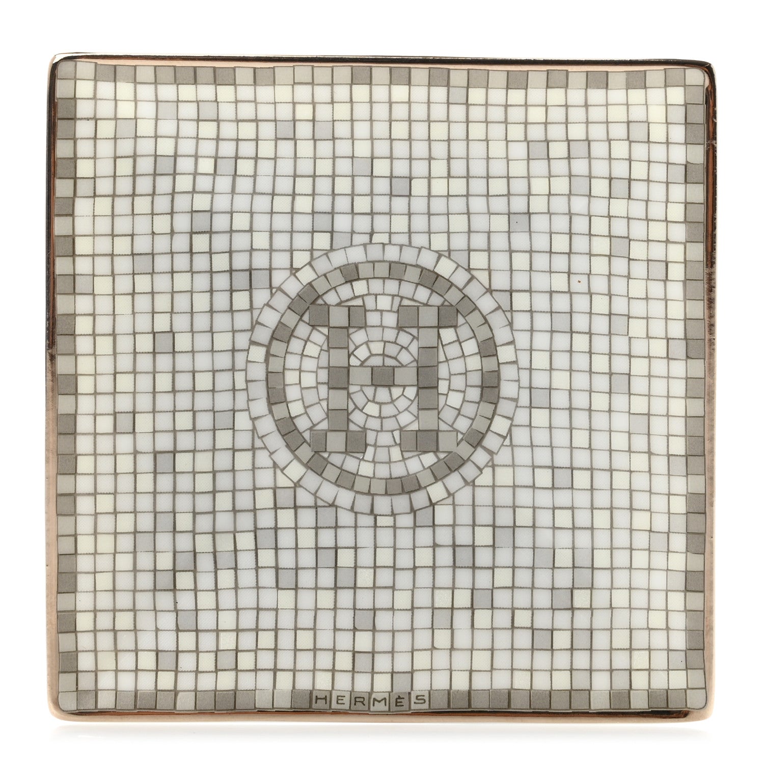 Hermes Porcelain Mosaique Au 24 Platinum Square Plate N°1 1 of 4