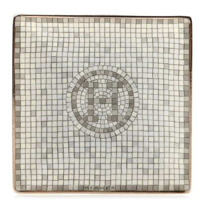 Hermes Porcelain Mosaique Au 24 Platinum Square Plate N°1 1 of 4