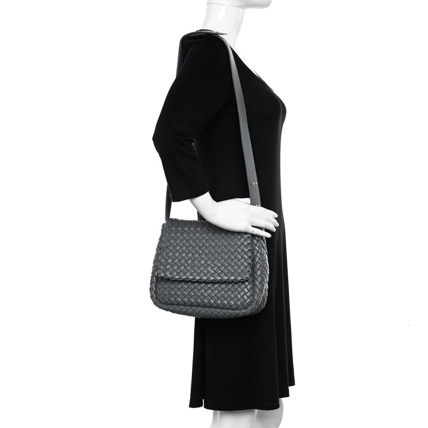Nappa Intrecciato Small Cobble Shoulder Bag Thunder