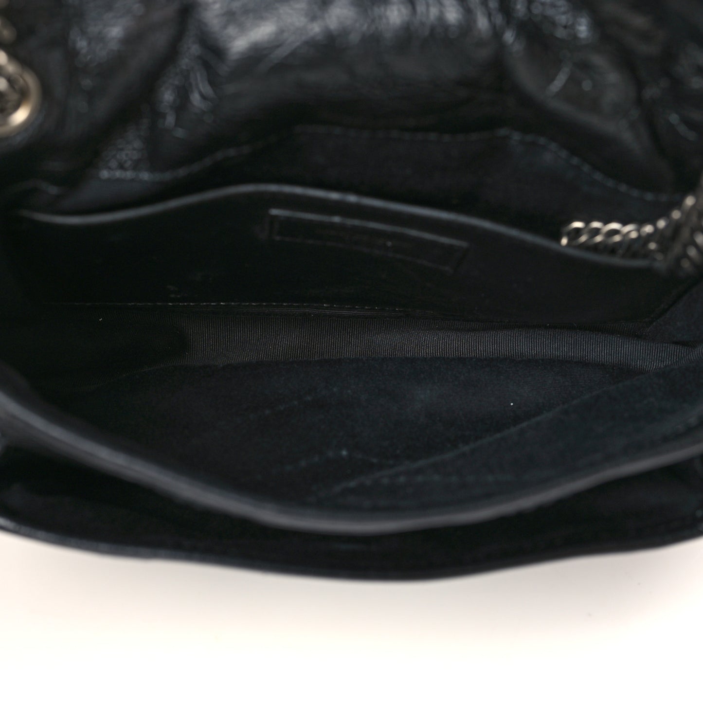 Crinkled Calfskin Matelasse Monogram Baby Niki Chain Satchel Black