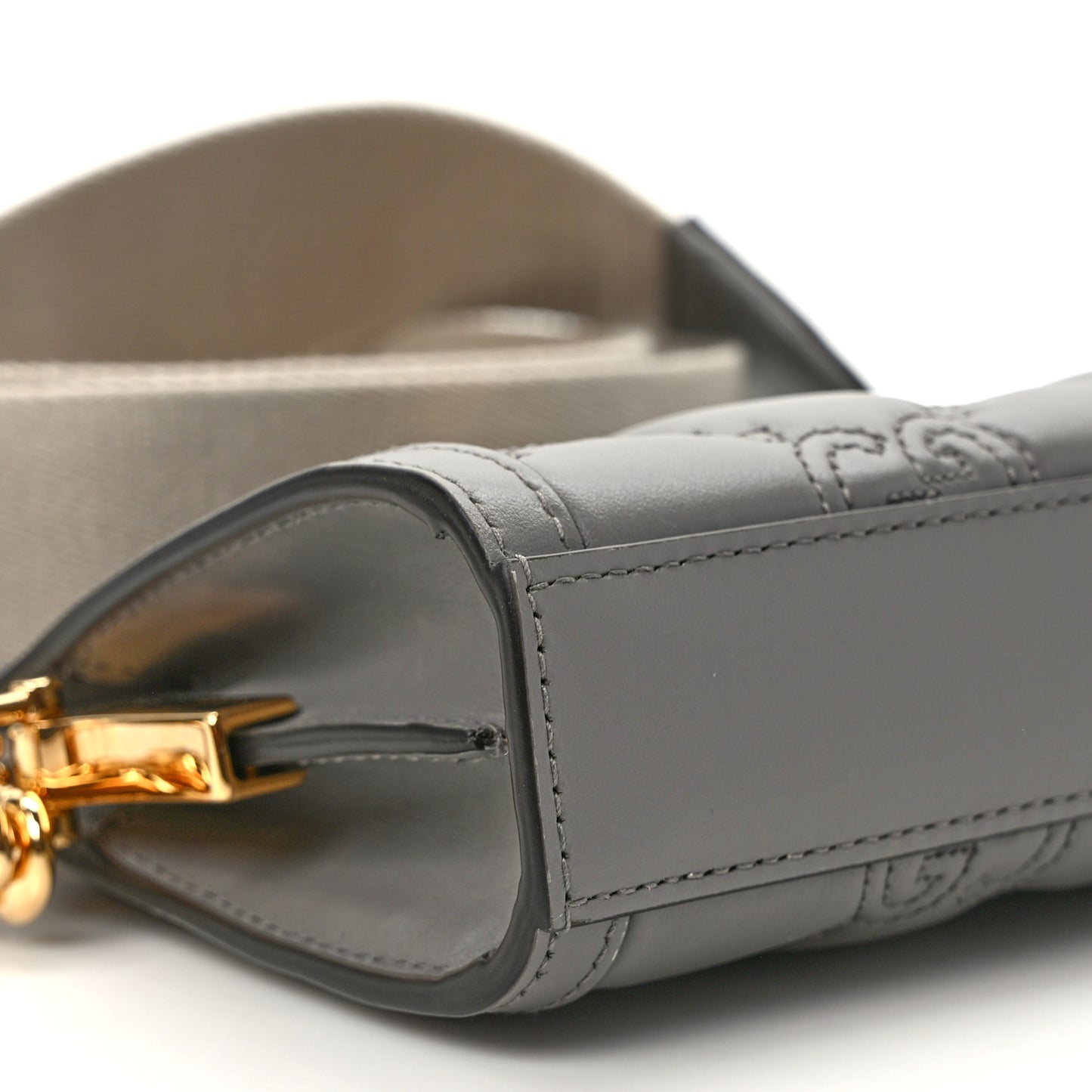 Calfskin GG Matelasse Mini Slim Chain Shoulder Bag Dusty Grey Natural