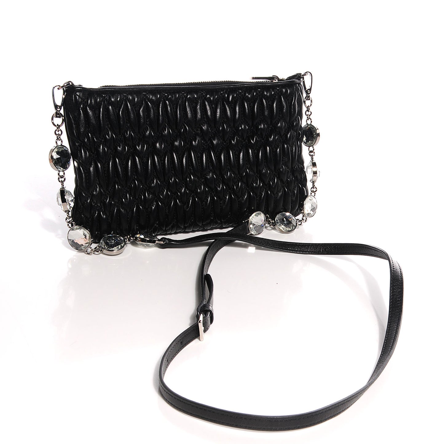 Nappa Matelasse Crystal Shoulder Bag Black