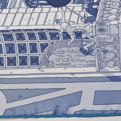 Hermes Silk Le Grand Prix du Faubourg Scarf 90 Bleu Azur Bleu Jean White 4 of 6