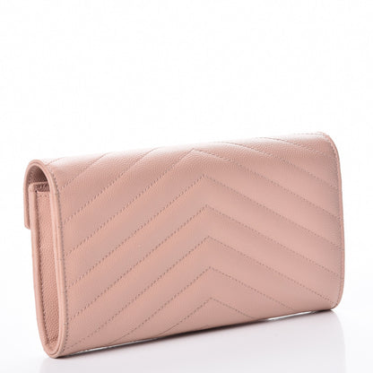 Saint Laurent Grain De Poudre Matelasse Chevron Monogram Wallet Pale Pink 3 of 9