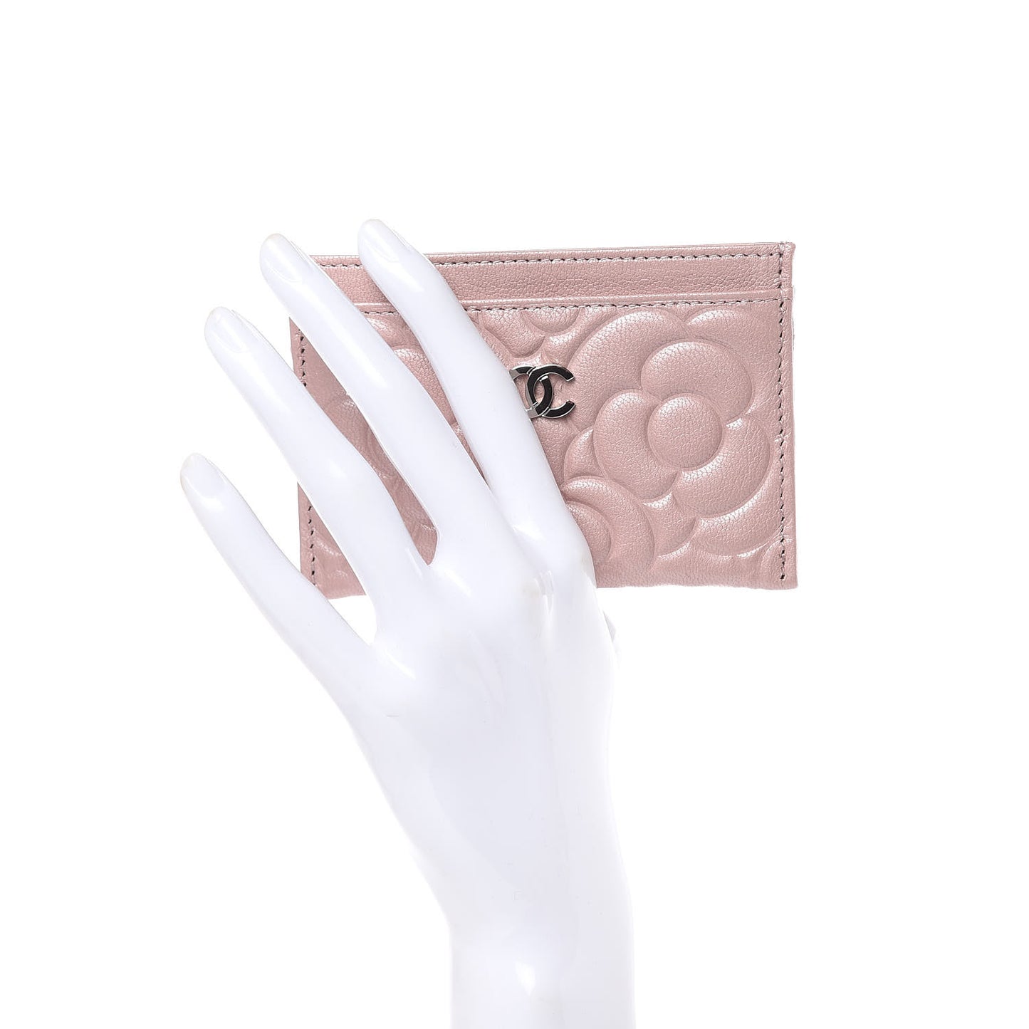 Goatskin Camellia Embossed Card Holder Light Pink