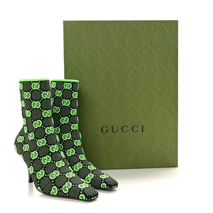 Gucci Technical Jersey Knit GG Monogram Square G 75mm Ankle Boots 38.5 Black Neon Green 7 of 7
