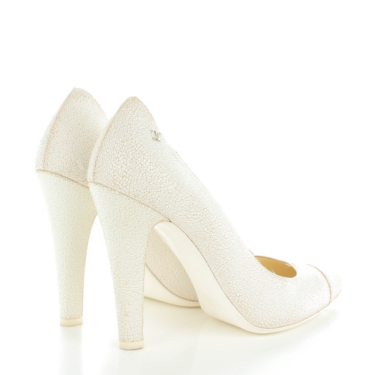 Chanel Crackled Calfskin Cap Toe Pumps 41 White 4 of 9
