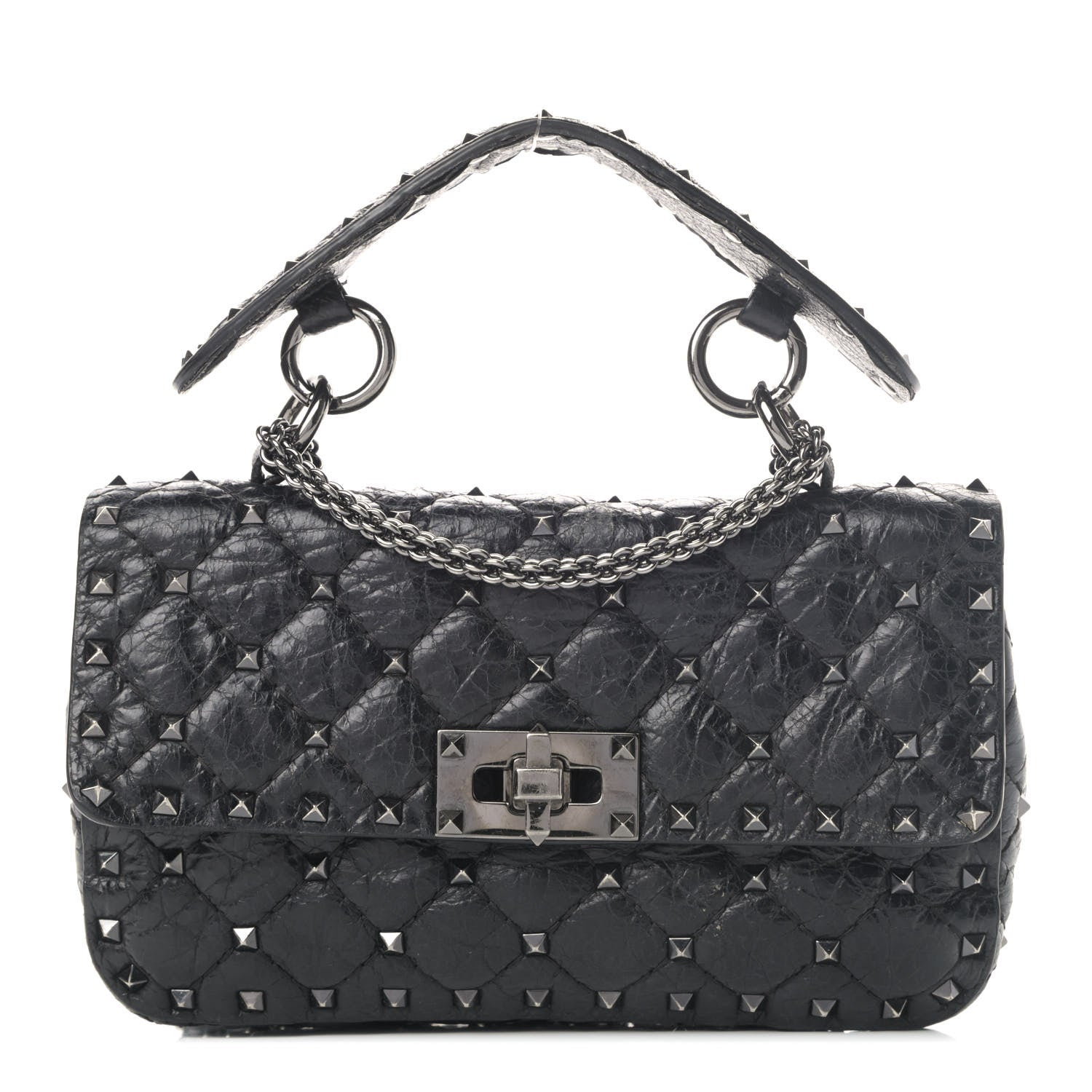 Valentino Garavani Craquele Nappa Small Rockstud Spike Shoulder Bag Black 1 of 6