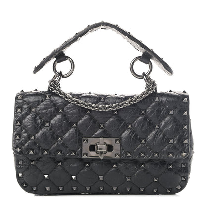 Valentino Garavani Craquele Nappa Small Rockstud Spike Shoulder Bag Black 1 of 6
