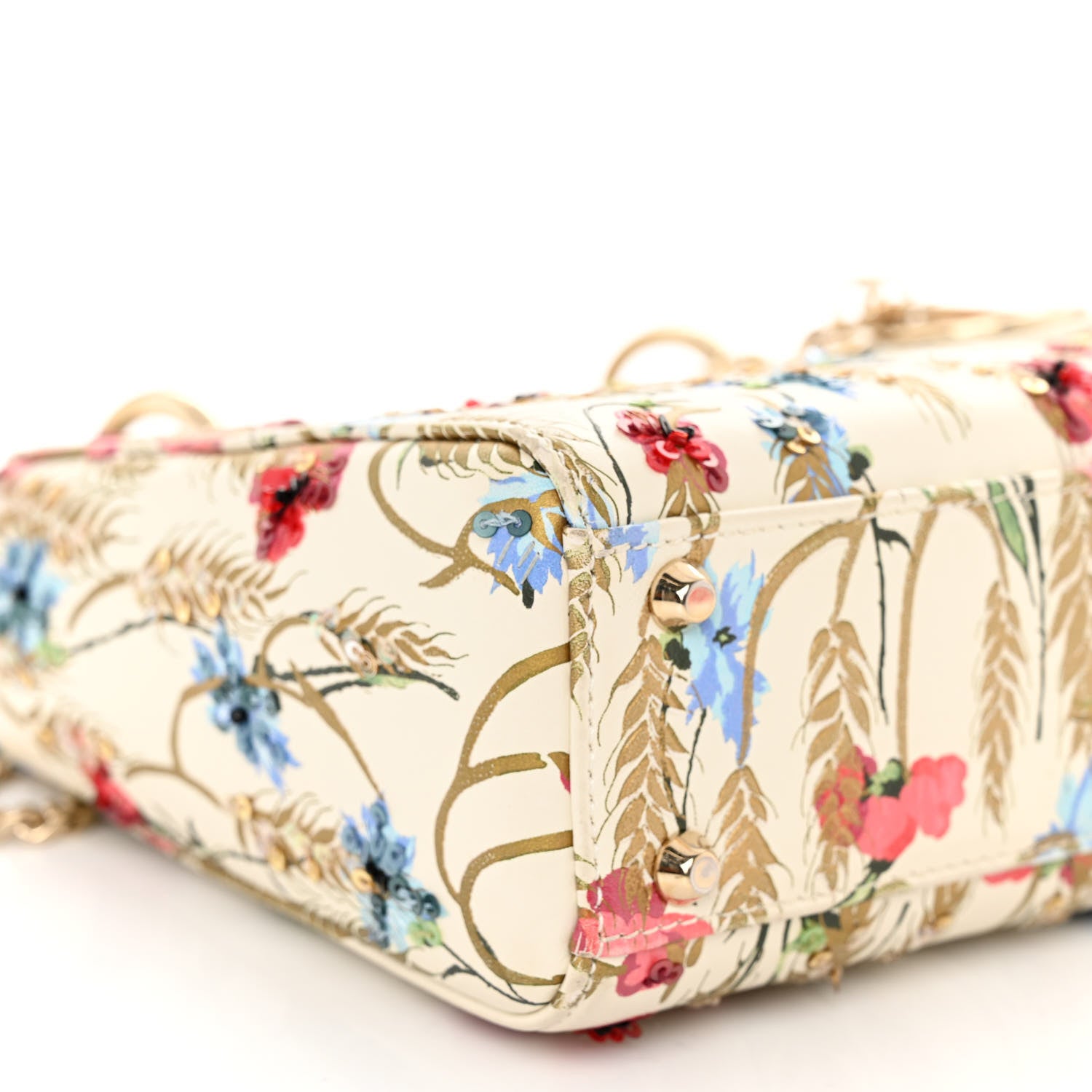 Christian Dior Calfskin Hibiscus Printed Embroidered Mini Lady Dior Beige Multicolor 8 of 9