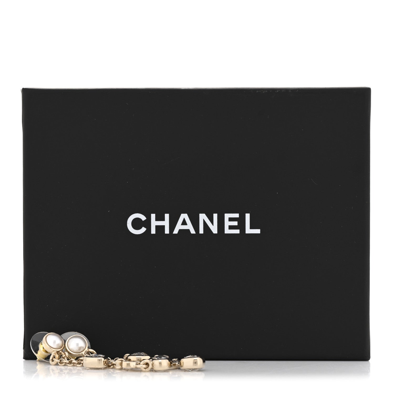 Chanel Metal Crystal Pearl CC Drop Heart Chain Earrings Gold 5 of 5