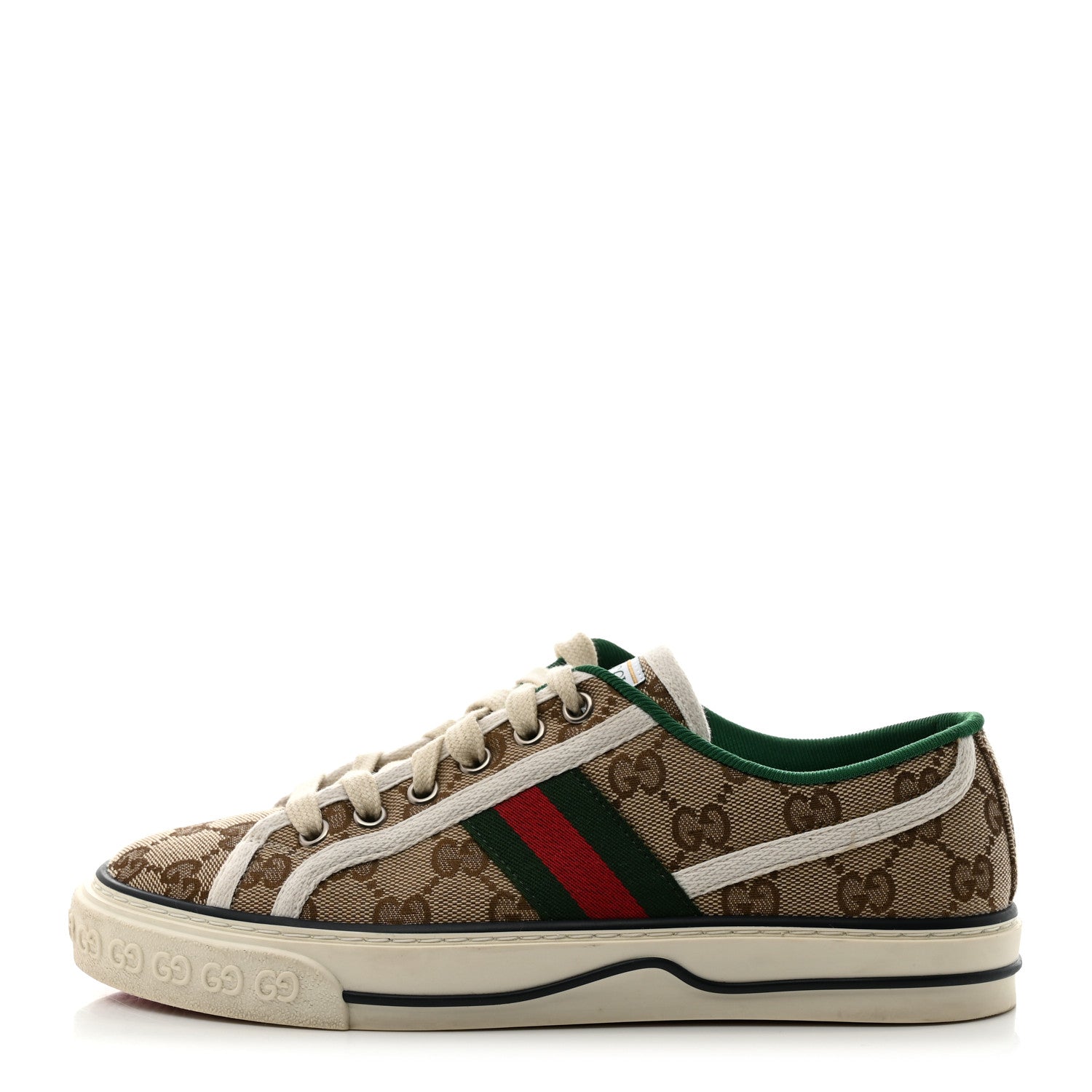Gucci GG Monogram Web Womens 1977 Tennis Sneakers 37.5 Beige Ebony Mystic White 1 of 8