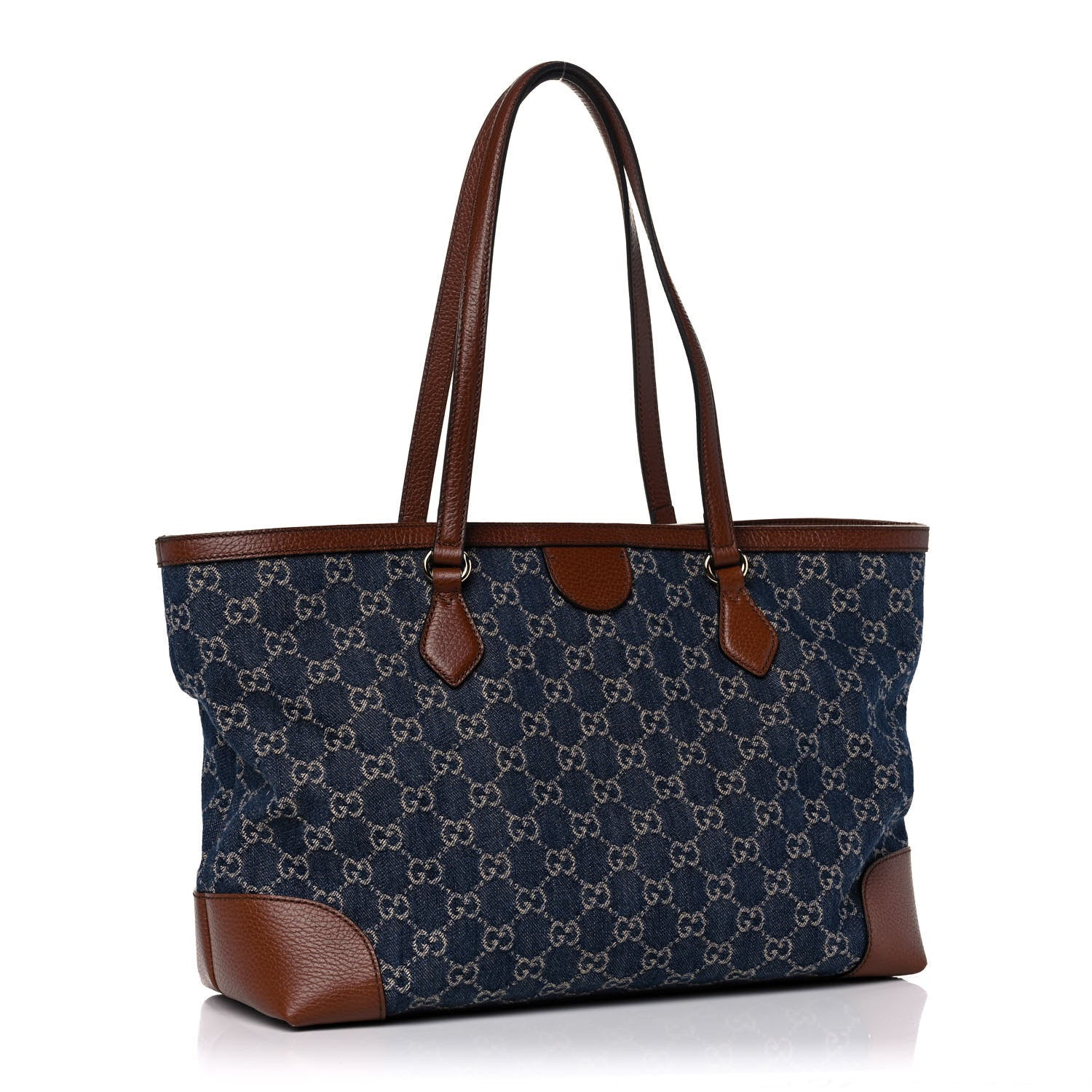 Gucci New Denim GG Monogram Medium Ophidia Shopping Tote Blue Tea Cuir 3 of 15