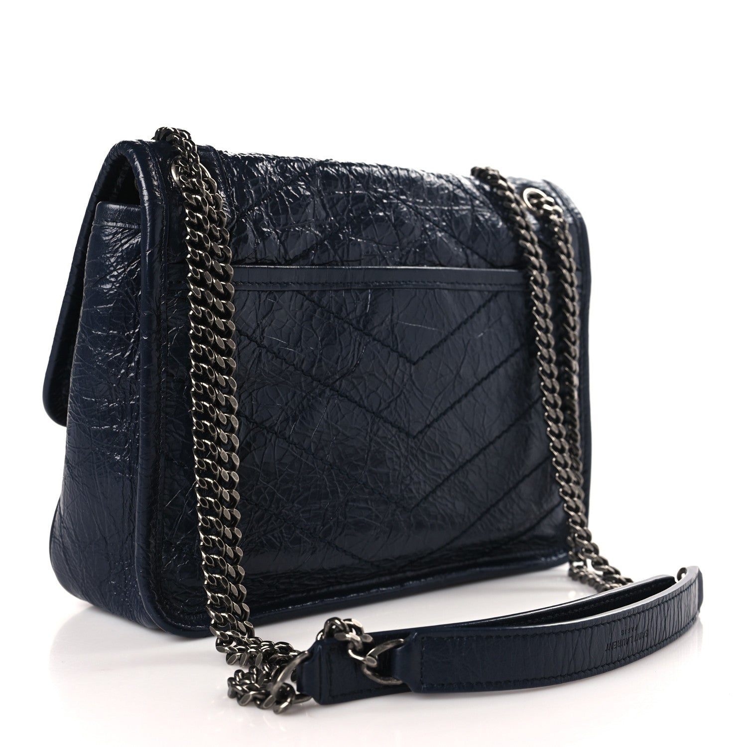 Saint Laurent Crinkled Calfskin Matelasse Monogram Baby Niki Chain Satchel Navy 3 of 10