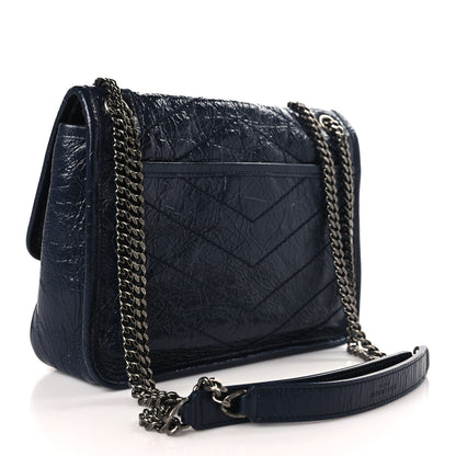 Saint Laurent Crinkled Calfskin Matelasse Monogram Baby Niki Chain Satchel Navy 3 of 10