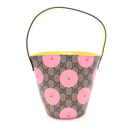 Gucci GG Supreme Monogram Childrens Printed Smile Bucket Bag Beige Dark Brown Yellow Pink 1 of 10