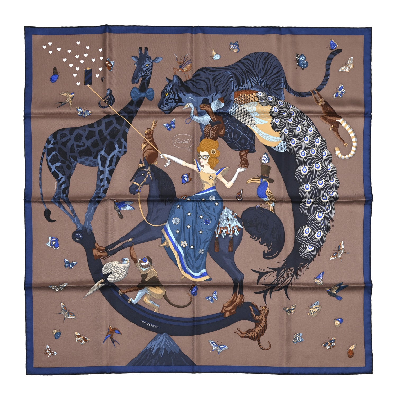 Hermes Silk Story Scarf 90 Marron Glace Bleu Nuit 1 of 6