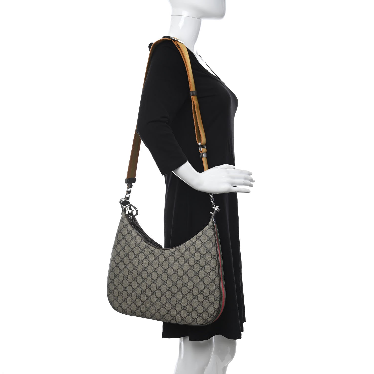 Gucci GG Supreme Monogram Textured Calfskin Web Large Attache Shoulder Bag Beige Ebony New Acero 2 of 8
