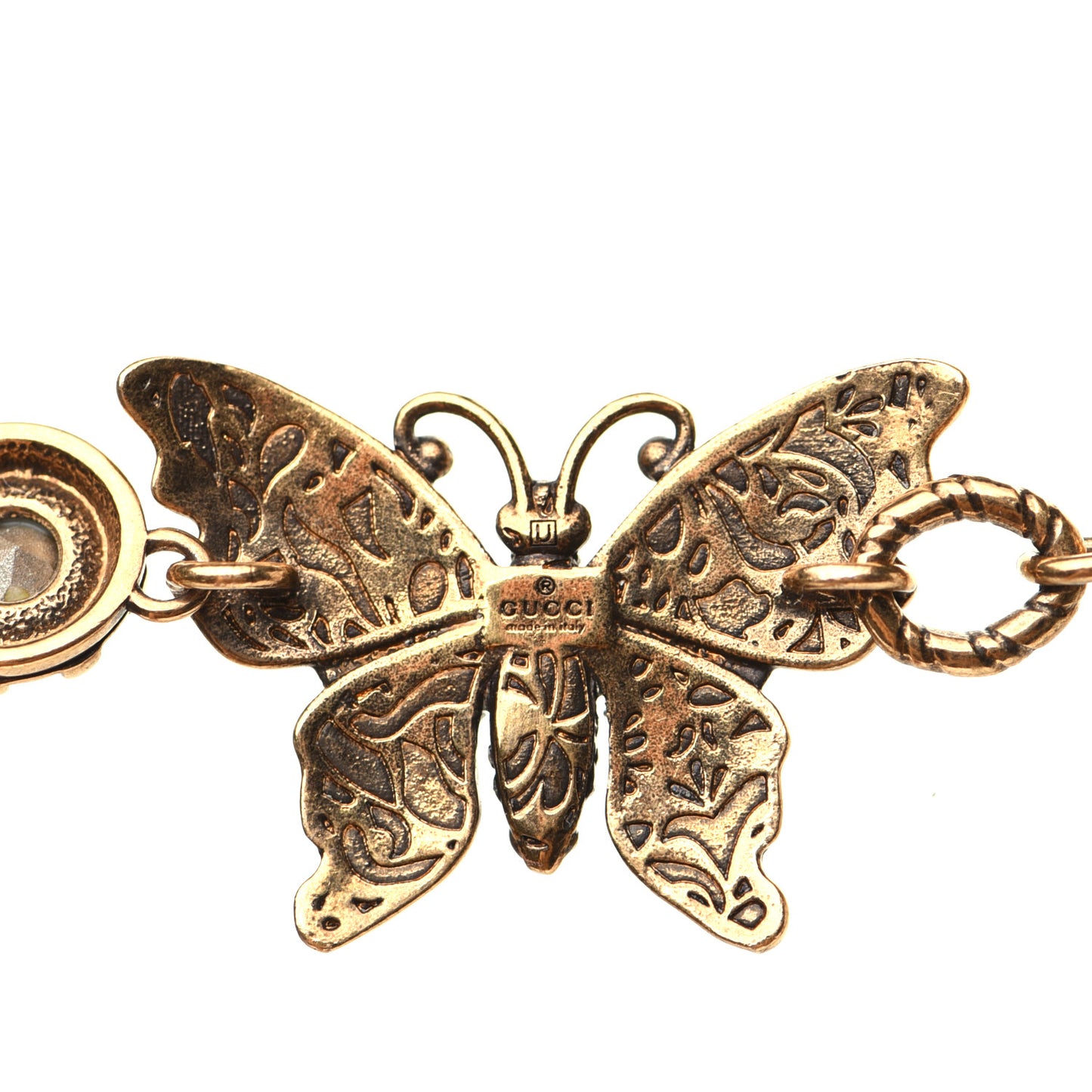 Crystal Butterfly Necklace Aged Gold Multicolor