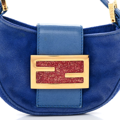Fendi Suede Mini Half Moon Baguette Blue 7 of 13