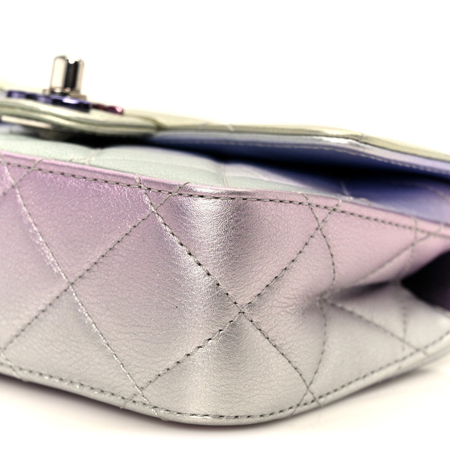 Chanel Gradient Metallic Calfskin Quilted Clutch Silver Blue Yellow Purple 11 of 11