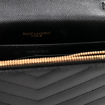 Saint Laurent Grain De Poudre Matelasse Chevron Monogram Envelope Chain Wallet Black 7 of 9