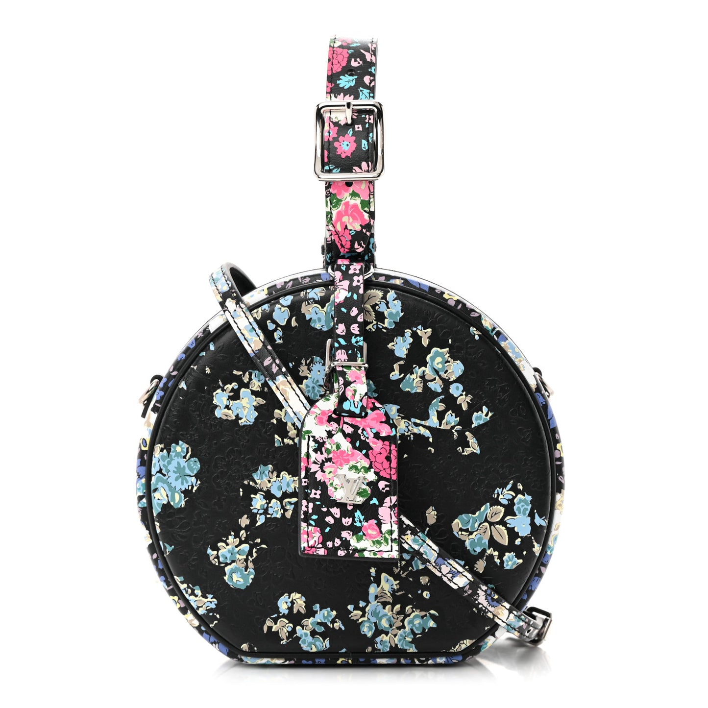 Calfskin Floral Print Petite Boite Chapeau Black