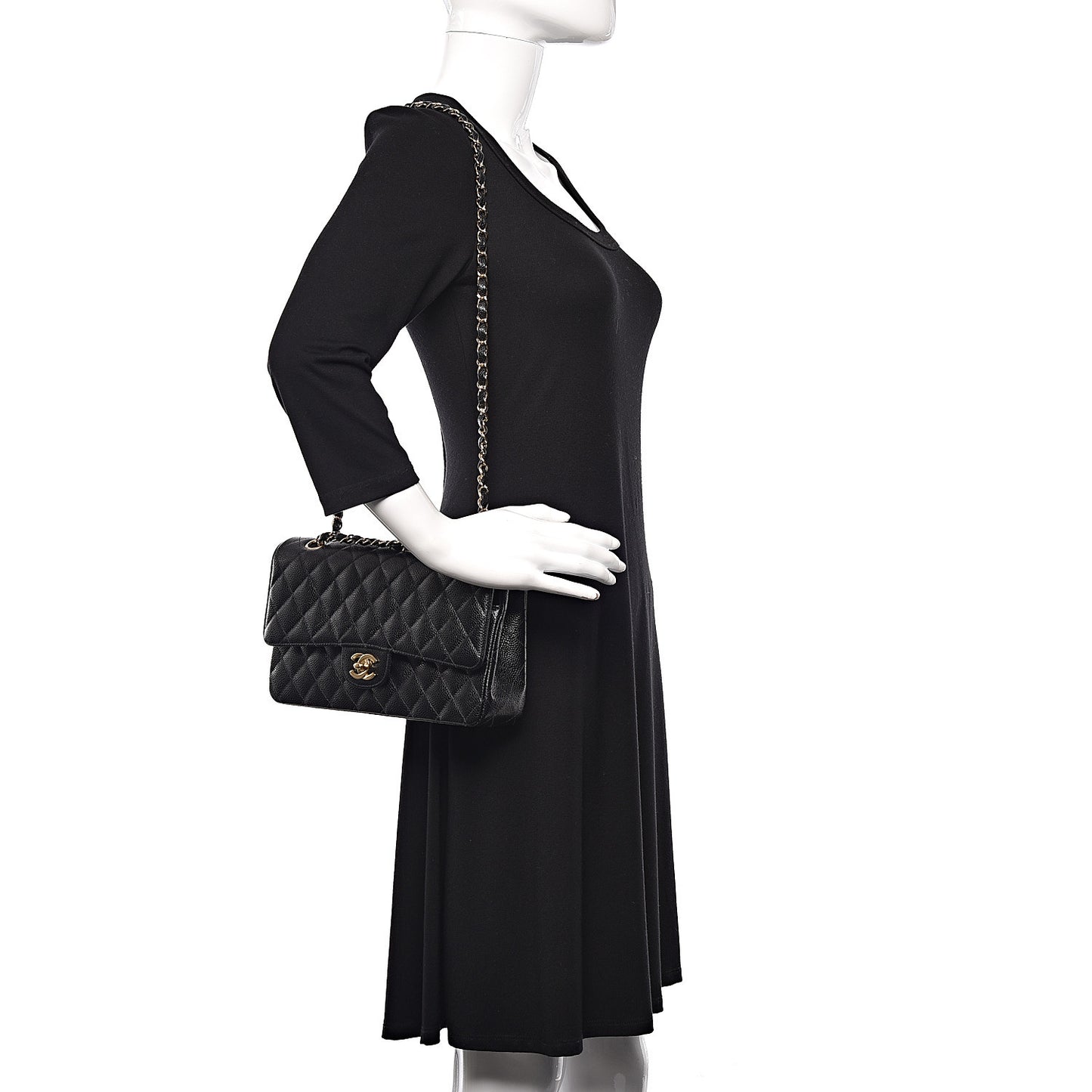 Caviar Quilted Medium Double Flap Black