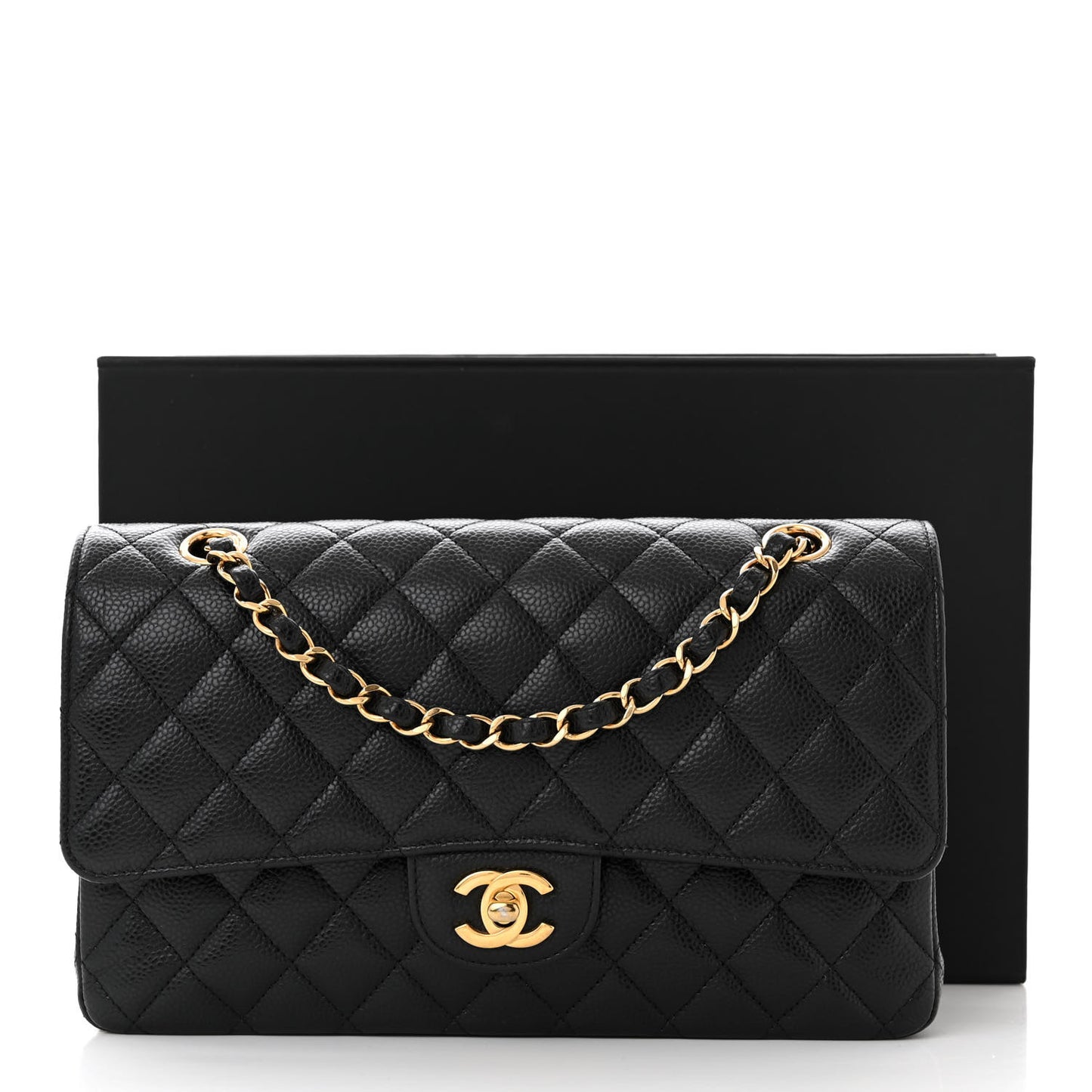 Caviar Quilted Medium Double Flap Black