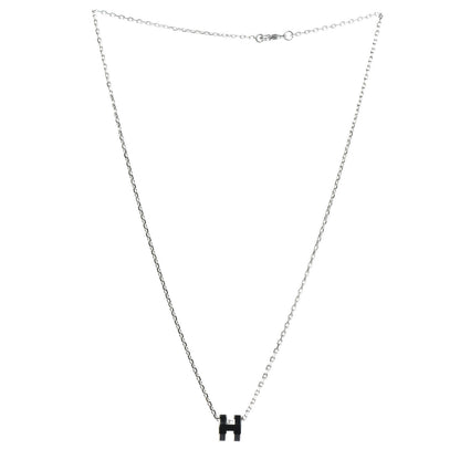 Hermes Lacquered Palladium Mini Pop H Pendant Necklace Black 3 of 5