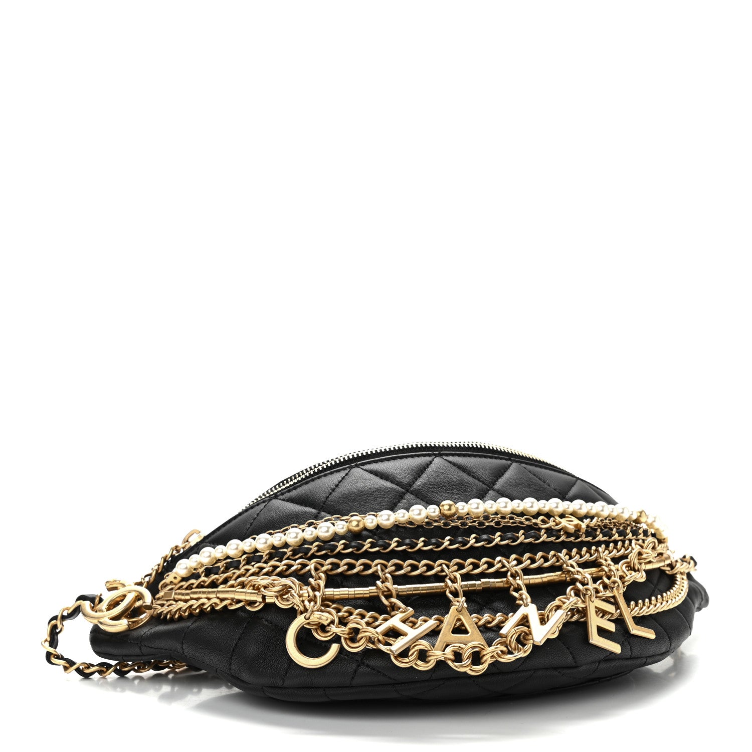 Chanel Lambskin Quilted All About Chains Waist Belt Bag Black 4 of 9