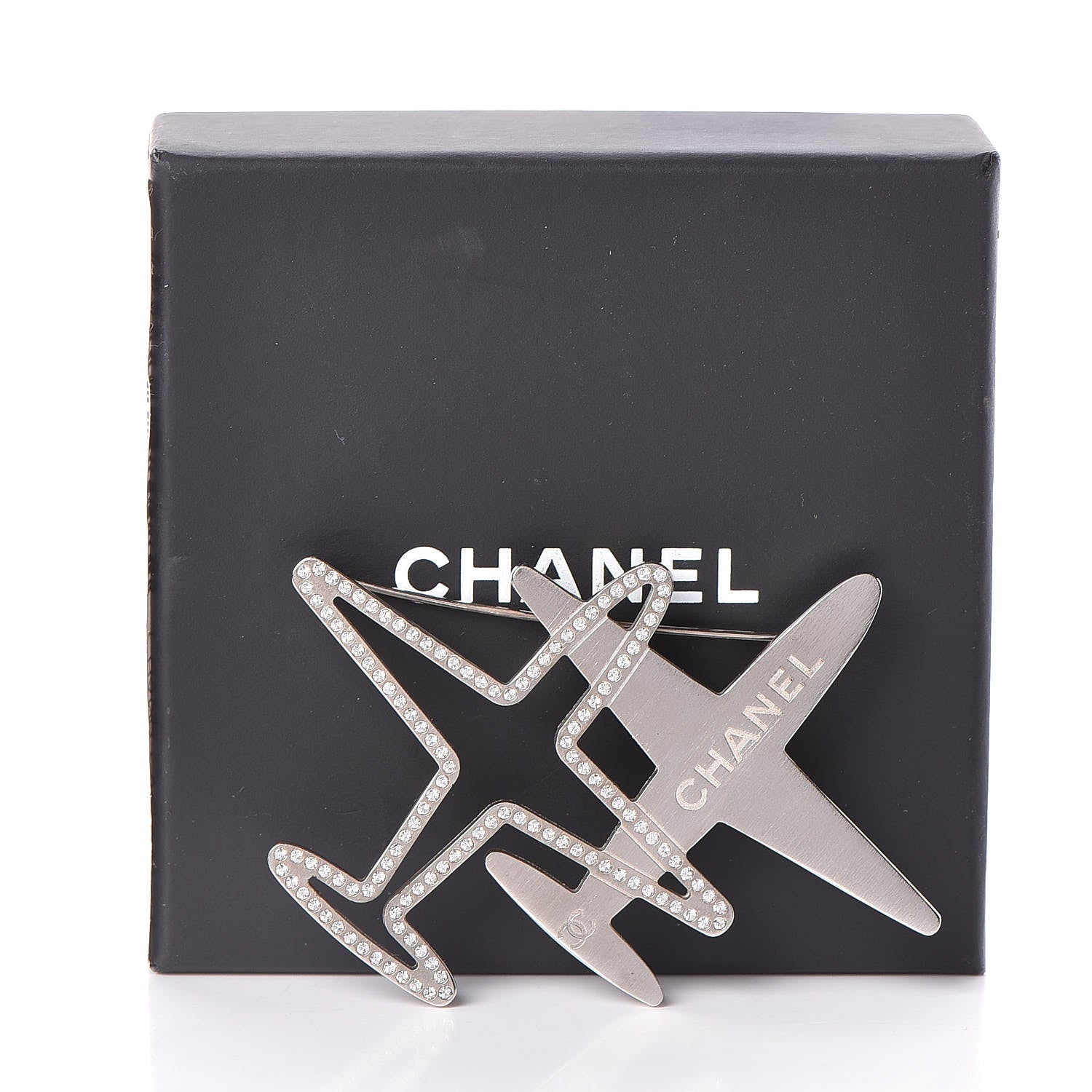 Chanel Crystal Metal CC Airplane Brooch Silver 6 of 6