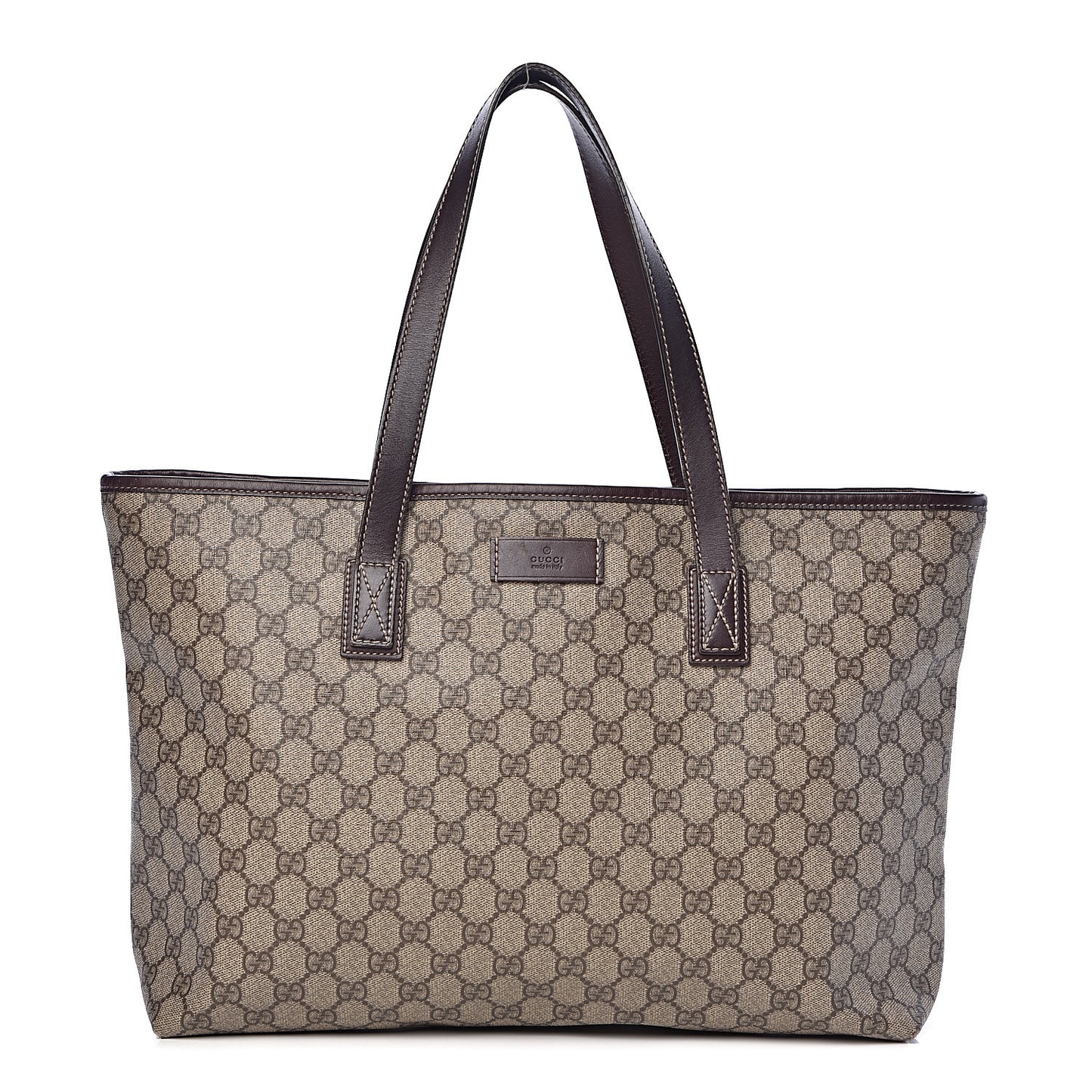 GG Supreme Monogram Medium Zippered Shopping Tote Dark Brown