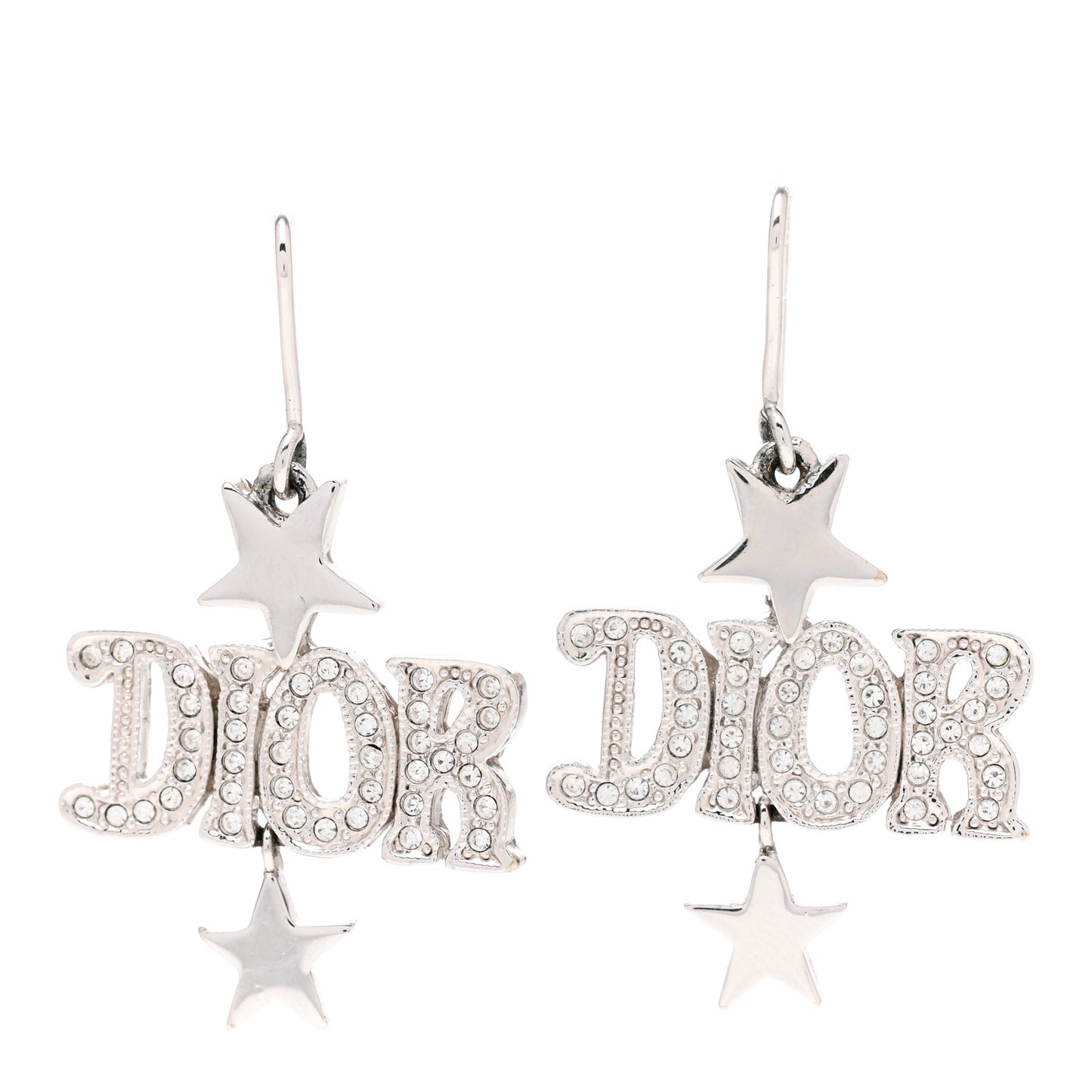 Crystal Logo Hoop Earrings Silver