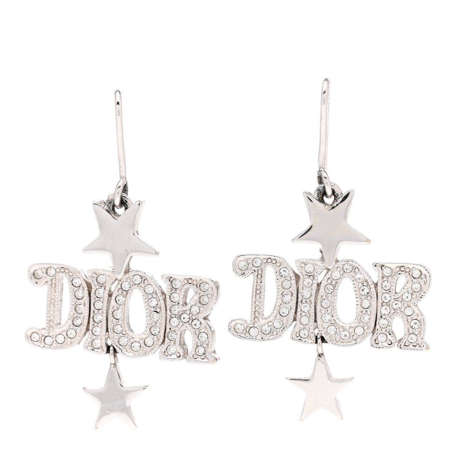 Christian Dior Crystal Logo Hoop Earrings Silver 1 of 3