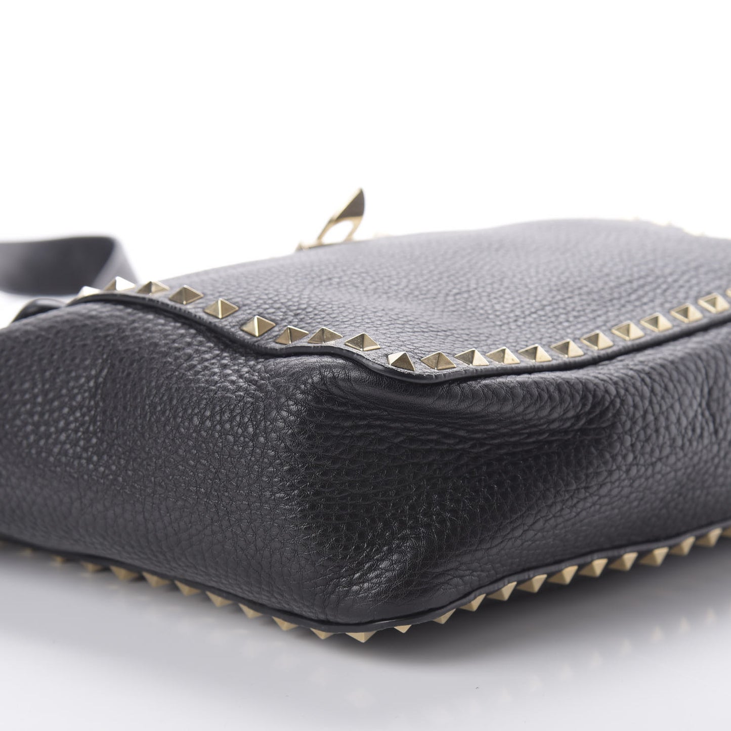 Pebbled Calfskin Rockstud Flip Lock Flap Messenger Satchel Black
