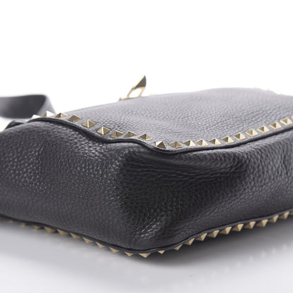 Valentino Garavani Pebbled Calfskin Rockstud Flip Lock Flap Messenger Satchel Black 6 of 12