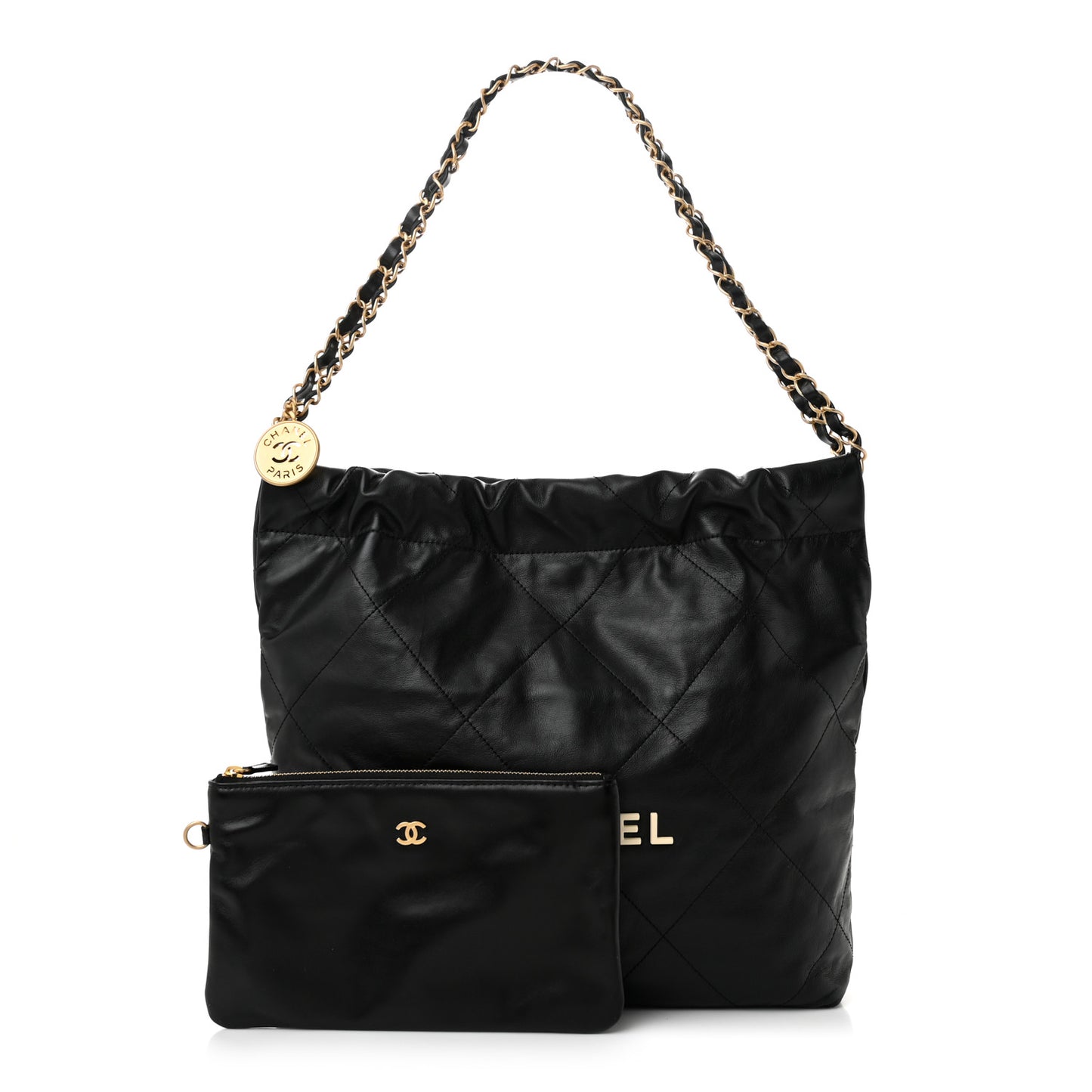 Shiny Calfskin Quilted Small Chanel 22 Black