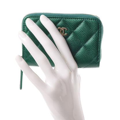 Chanel Metallic Caviar Quilted Zip Coin Purse Green 2 of 8