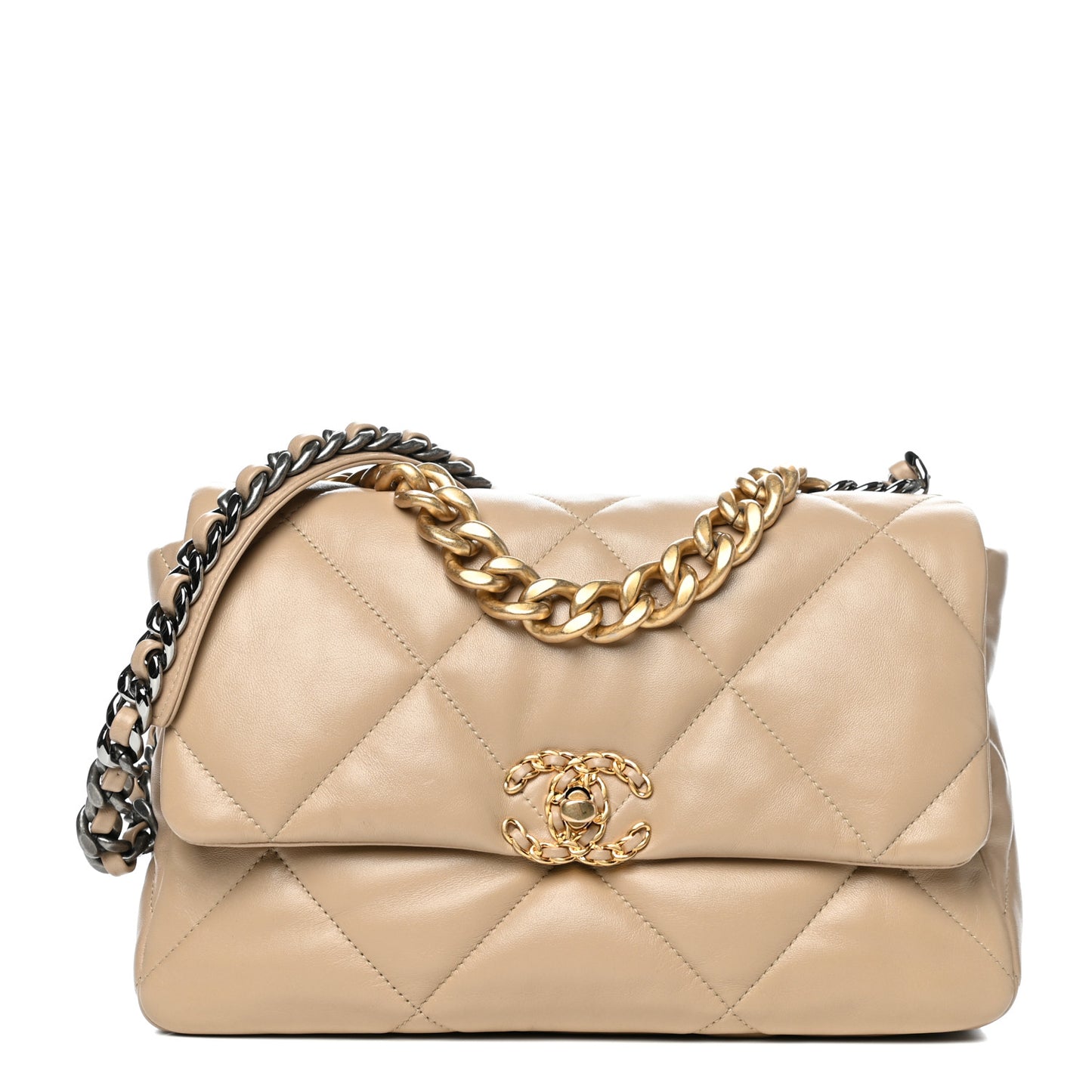 Lambskin Quilted Large Chanel 19 Flap Dark Beige