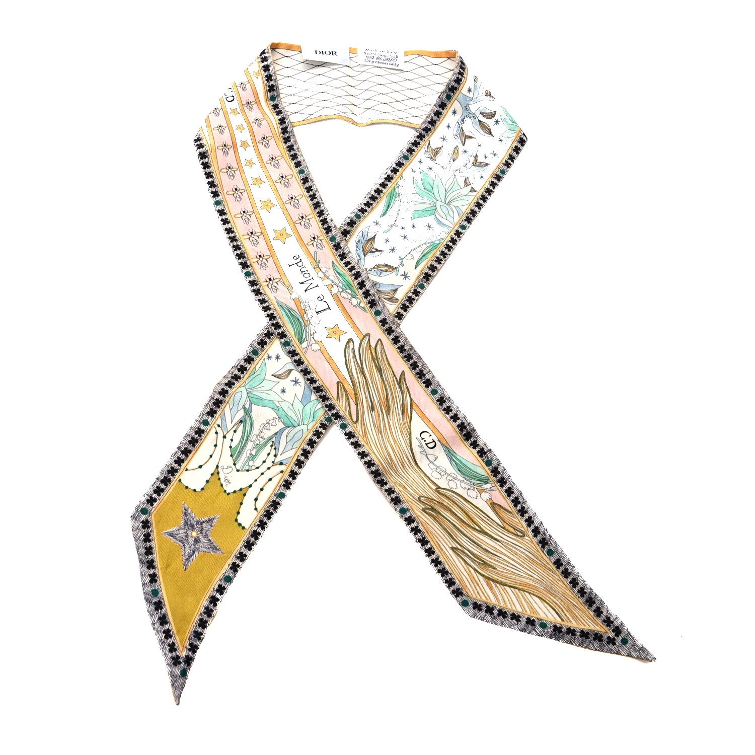 Christian Dior Silk Mitzah Le Monde Scarf White Multicolor 1 of 7
