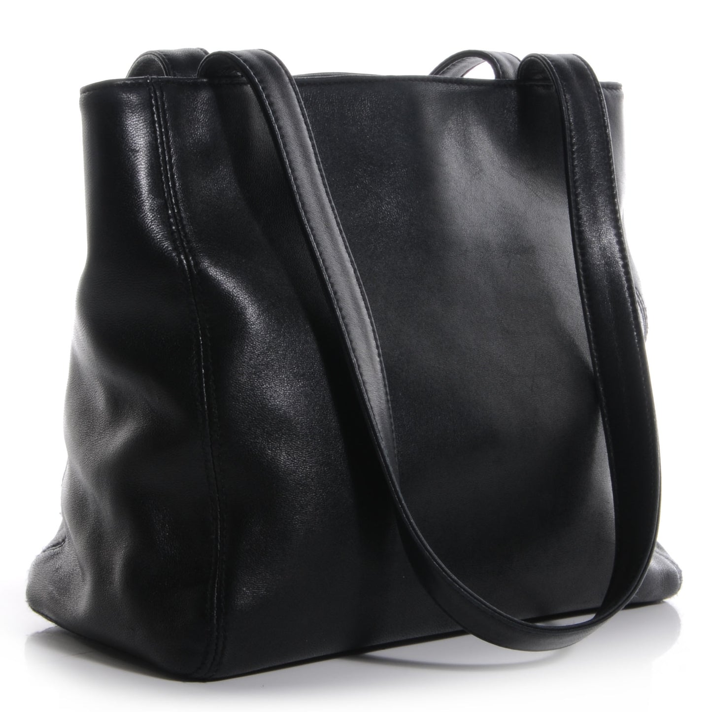 Lambskin Small CC Stitched Tote Black