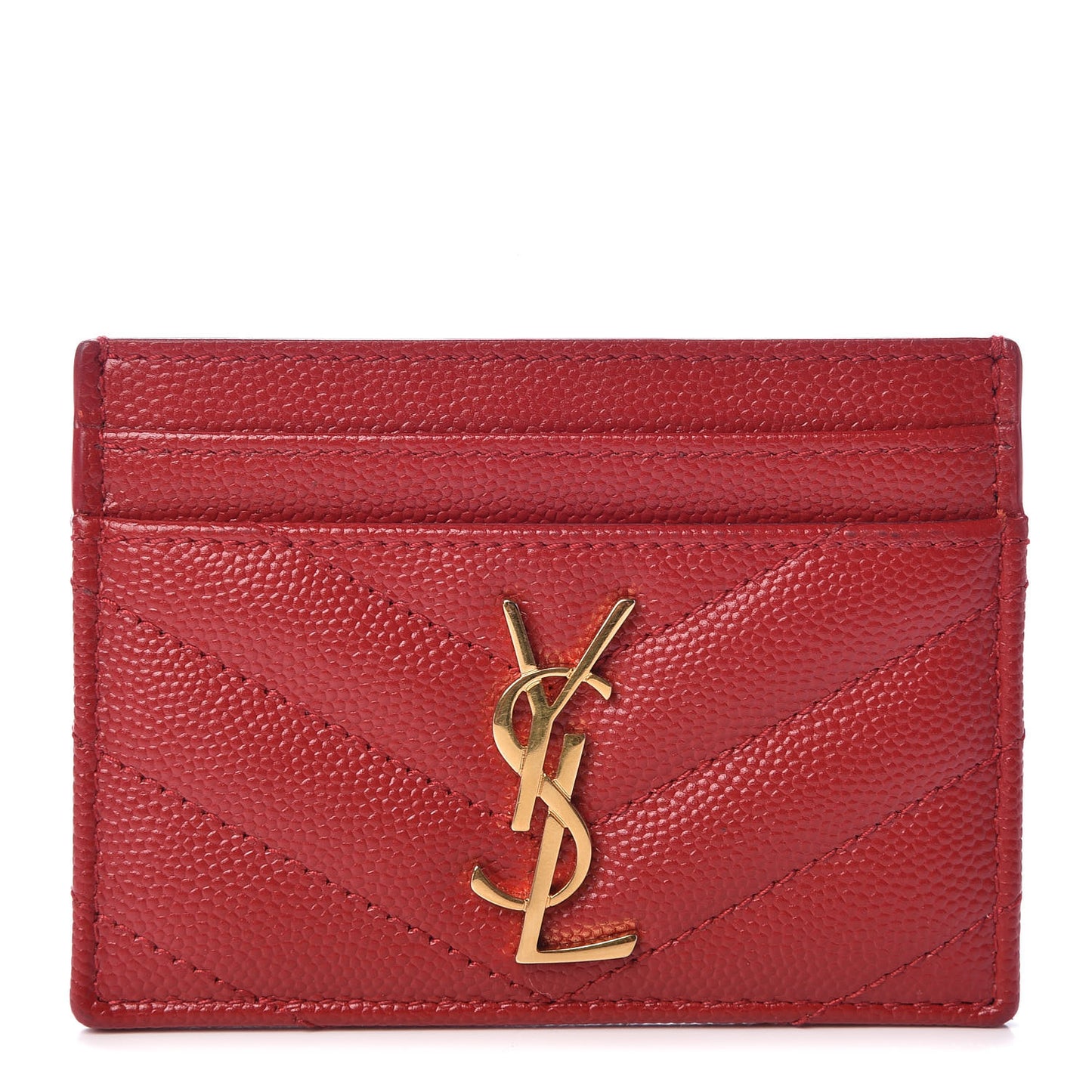 Grain De Poudre Matelasse Chevron Monogram Credit Card Case Red