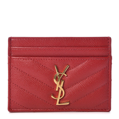 Saint Laurent Grain De Poudre Matelasse Chevron Monogram Credit Card Case Red 1 of 7