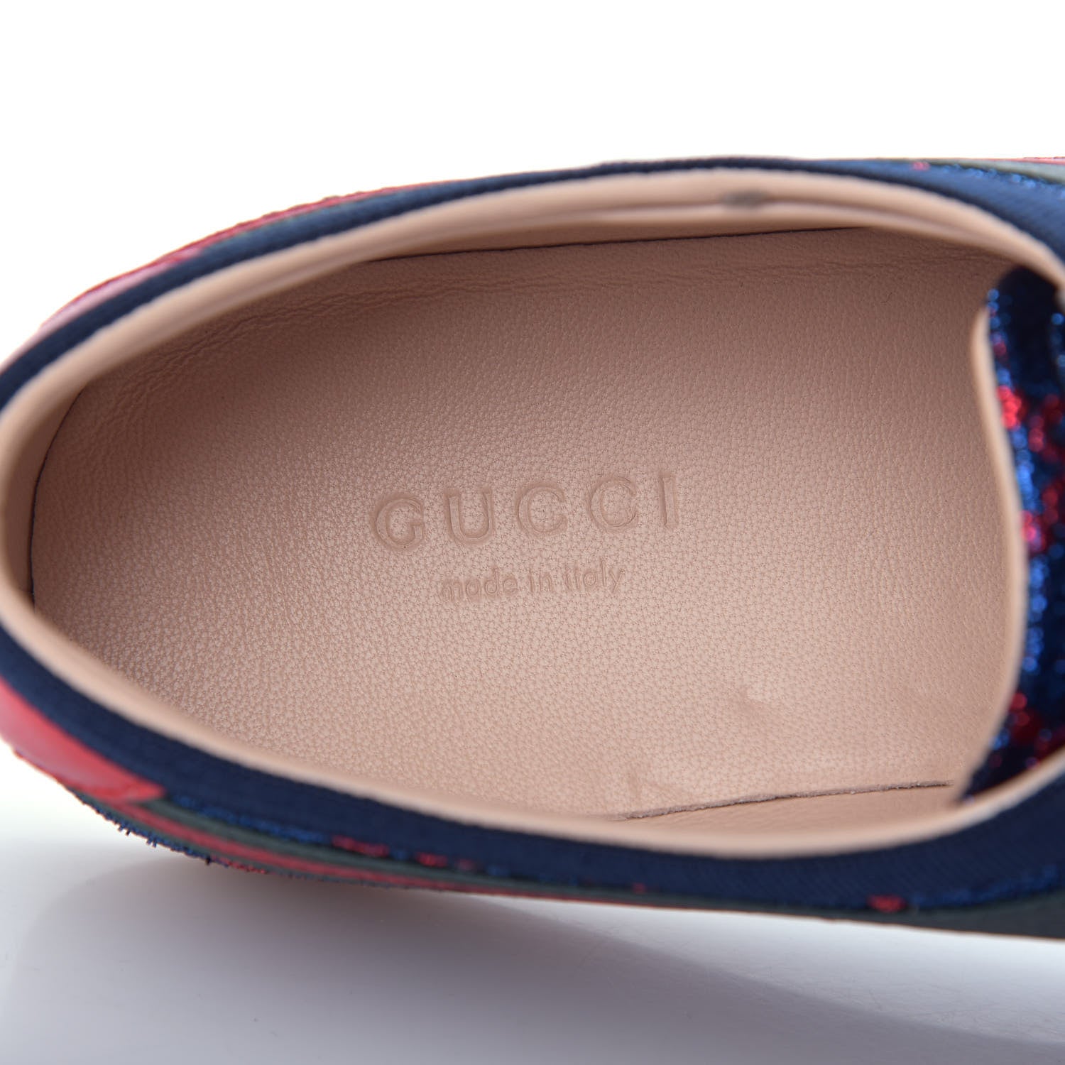 Gucci Lurex Calfskin Web GG Monogram Womens Falacer Sneakers 36 Iridescent Blue Iridescent Red Silver 8 of 13