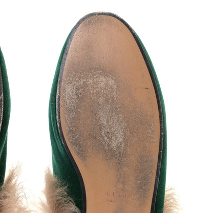 Gucci Velvet Fur Womens Princetown Slippers 37.5 Green 8 of 13